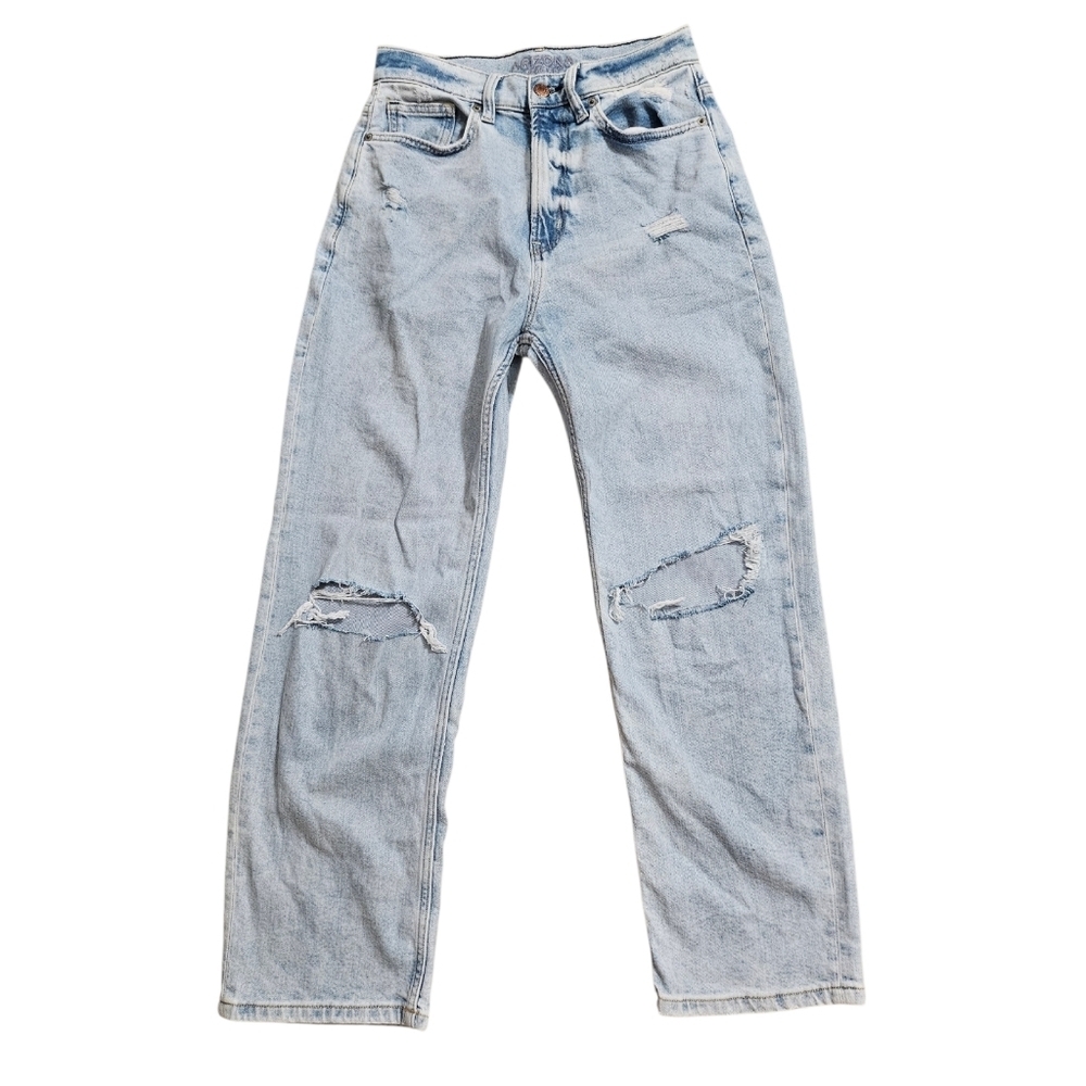 Distressed High Rise Wide Leg Jeans